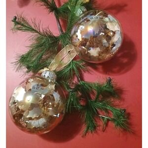 Frontgate‎ Christmas Ornaments Embellished With Holly Tinsel In Clear Glass 2
